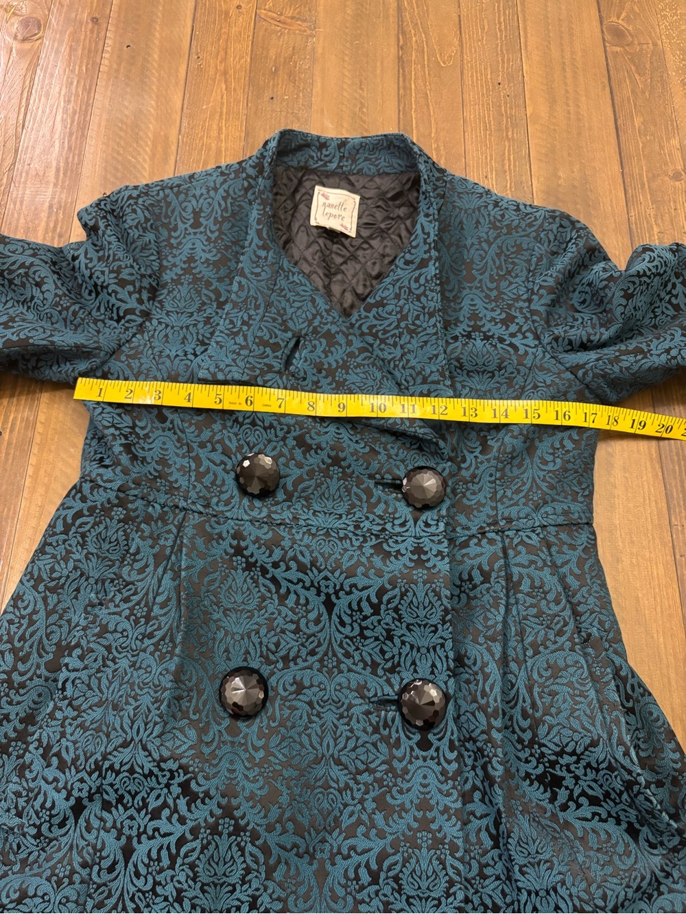 Nanette Lepore Y2K Vintage Brushstroke Brocade Coat in Teal and Black - Picture 5 of 8